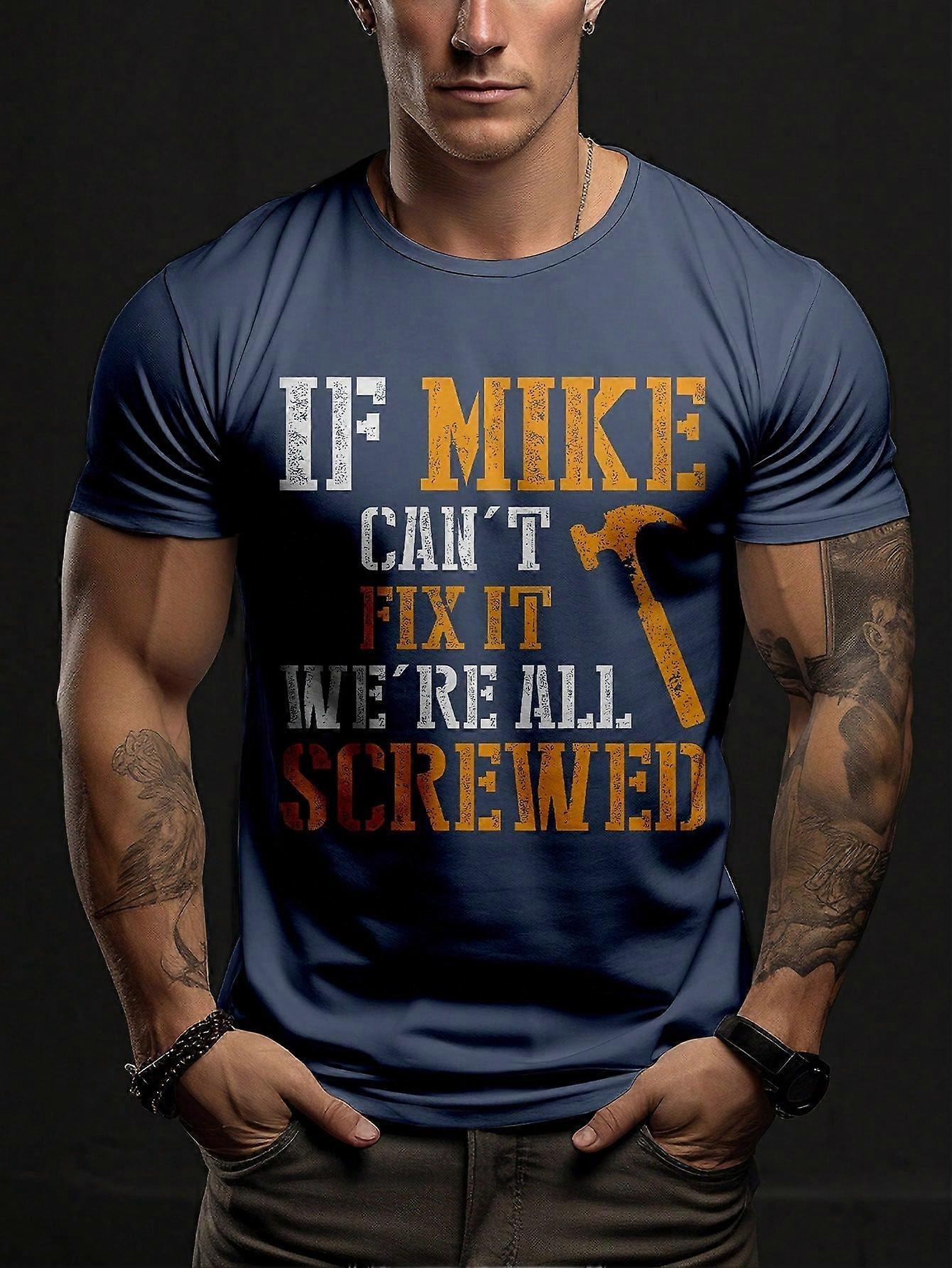 Men's Plus Size Casual Slogan Print Round Neck Short Sleeve T-shirt