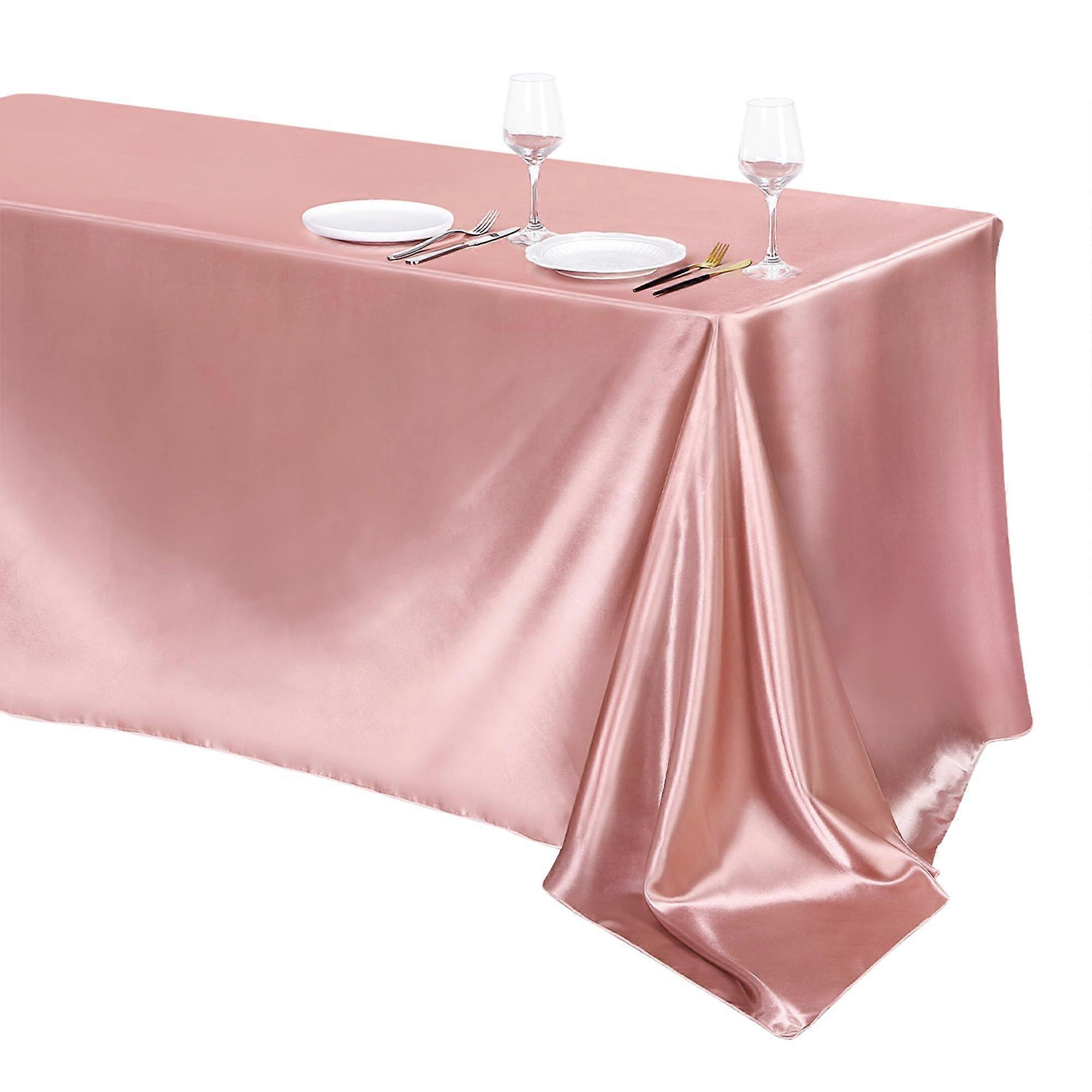 Rose Gold Satin Tablecloth One Pack 102 X 58 Inches Rectangular Glossy Smooth Fabric Wedding Decor