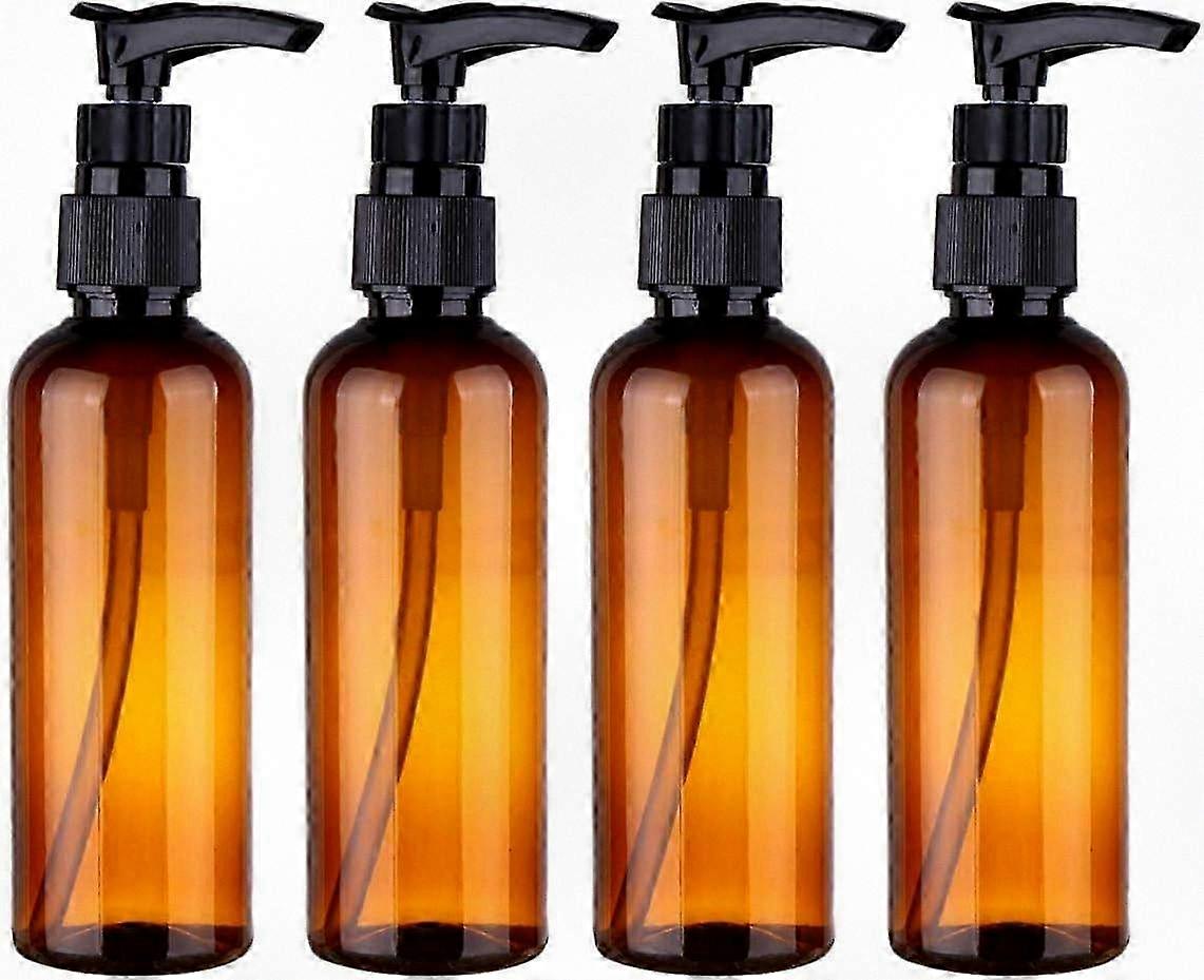 4-Piece 120ml Refillable Plastic Pump Bottles for Lotion, Oil, and Shampoo - Round Dispenser Containers in Brown