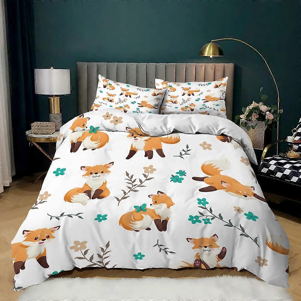 Fox Animal Pattern Printed Duvet Cover Set Kids for Bedroom Decor Bedding Twin Size
