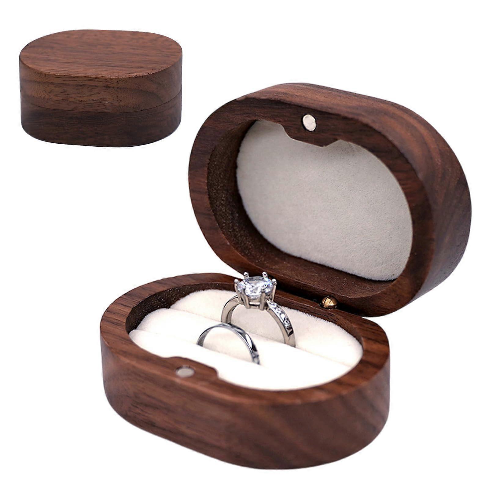 Handcrafted Wooden Rustic Ring Box, 2-Compartment White Ring Storage, Wedding Gift, Valentine's Day