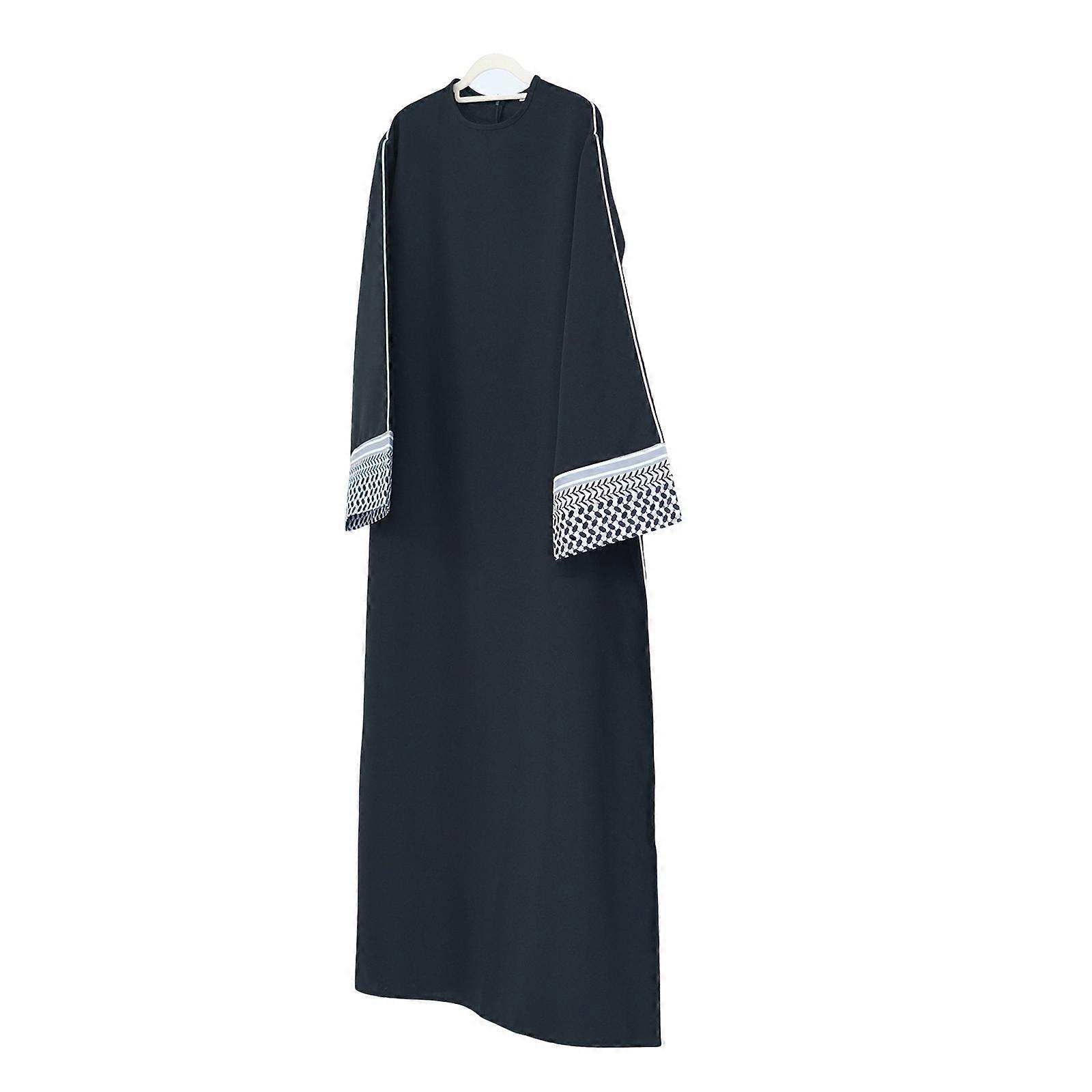 Eklenmiş Uzun Kollu Müslümanlar Elbise Dubai İslami Kaftan Namaz Abaya Ramazan Elbiseler Bayan Fas Elbiseler Parti Siyah XL için