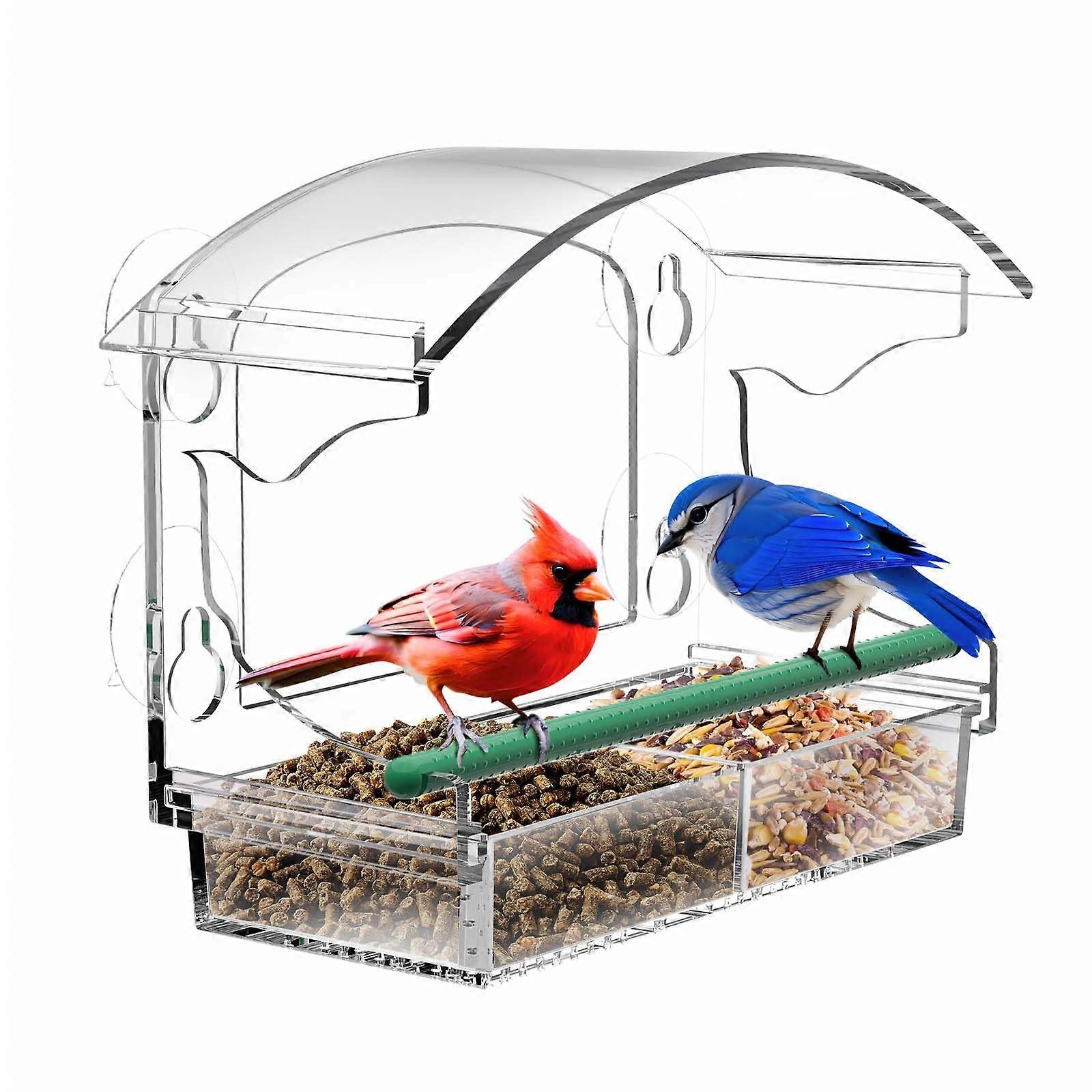 Transparent Acrylic Bird Feeder With Strong Suction Cups, Removable Seed Tray, Outdoor Use, Window Mount