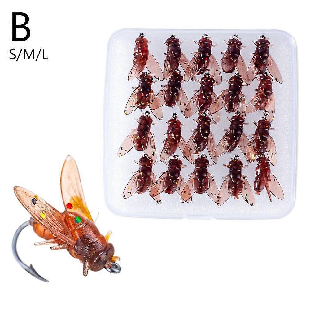 محاكاة ذبابة الصيد الطعم الحشرات الصيد إغراء 20 قطعة / مربع السحر الناعم