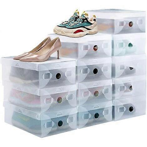 12pcs Stackable Shoe Box Storage Transparent Solid Breathable Plastic Shoe Box with Front Door for Sneakers bis size 39 - Transparent
