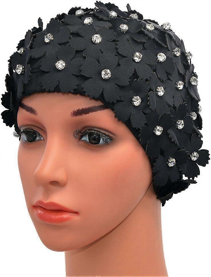 Swimming cap Three-dimensional petal swimming cap Petal black