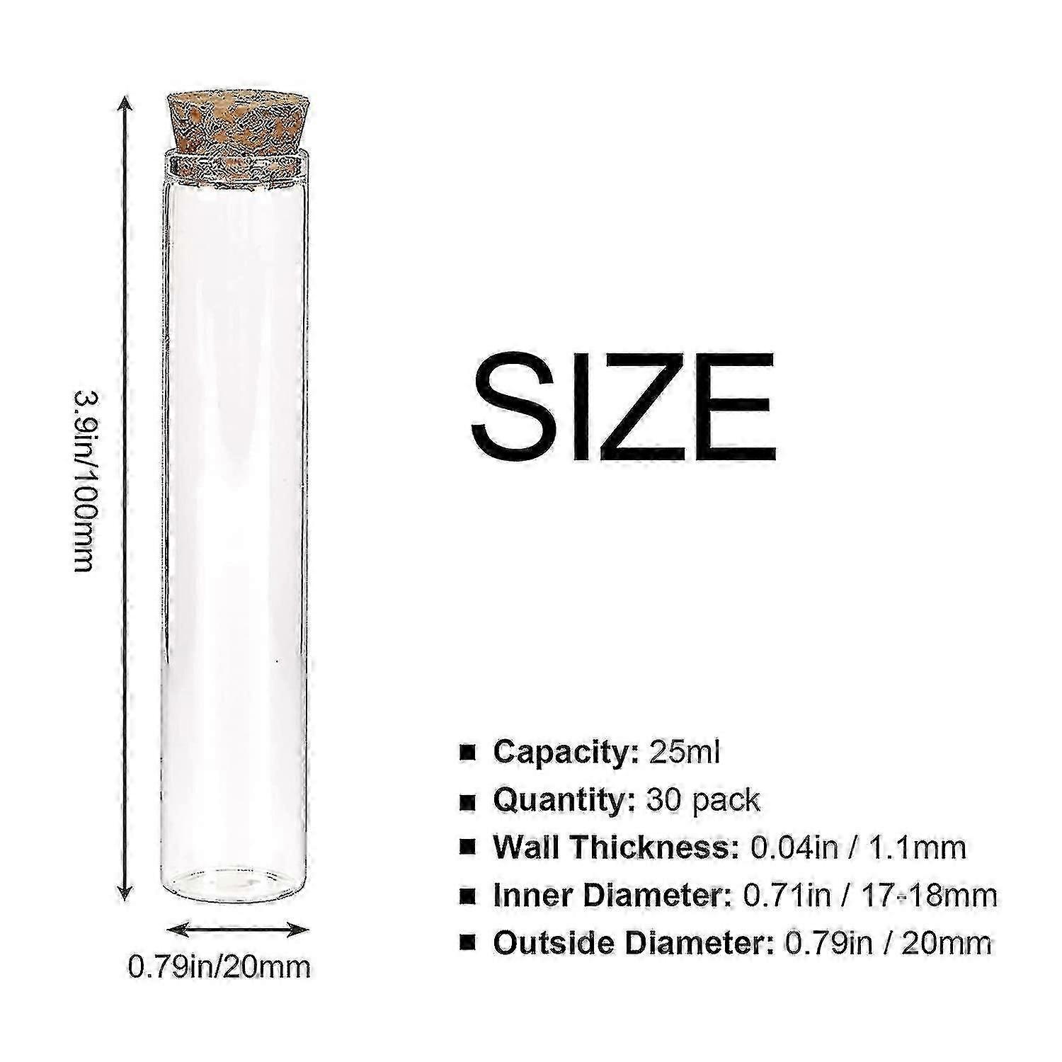 30pcs 25ml Glass Test Tubes, 20100mm Clear Flat Test Tubes With Cork Stoppers For Scientific Experiments, Bath Salt