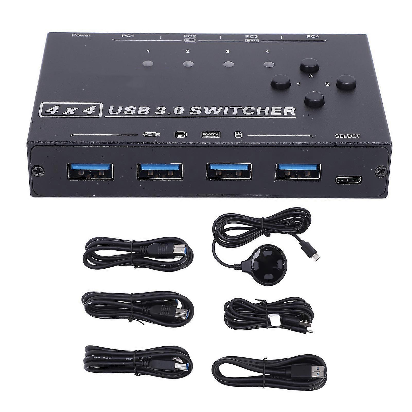 USB 3.0 Switch 4 Ports USB Switch Selector with Desktop Controller for 4 Computers