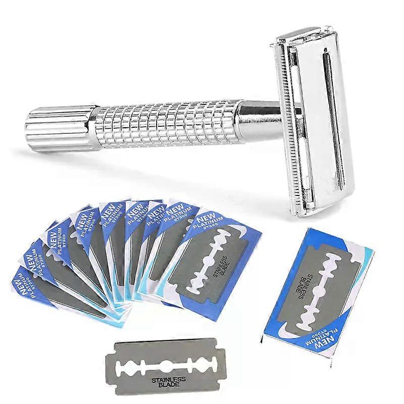 Manual Razor Handle Plated Double Edge Safety Men s Barber Shaving Straight Razor Classic Stainless Shaver With 10 Blades 927