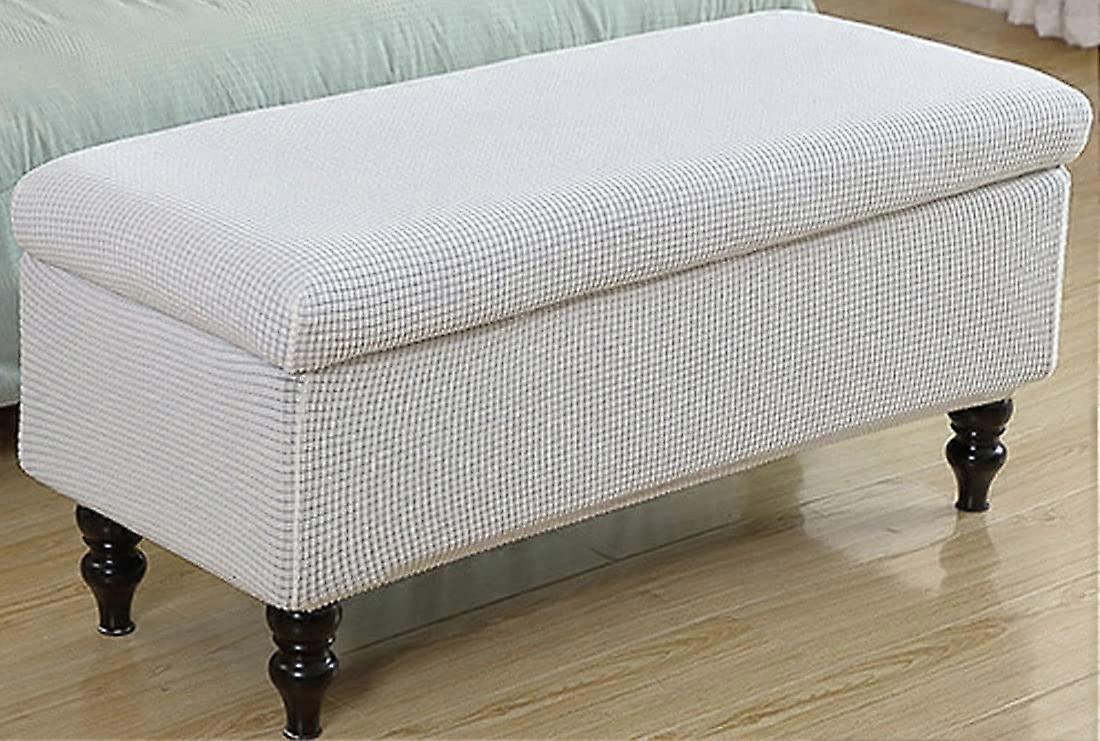 Ottoman Covers Slipcover for Rectangle Storage Ottoman Bench, White Jacquard Fabric, Folding Storage Protector