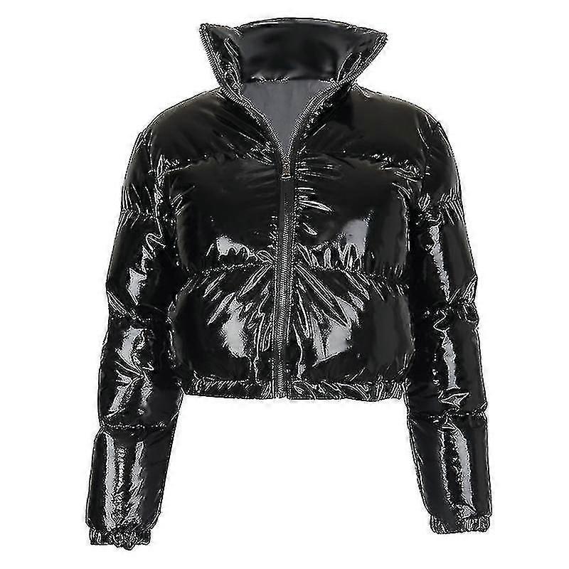 Women's Short Down Coat Shiny Puffer Jacket Stand Collar