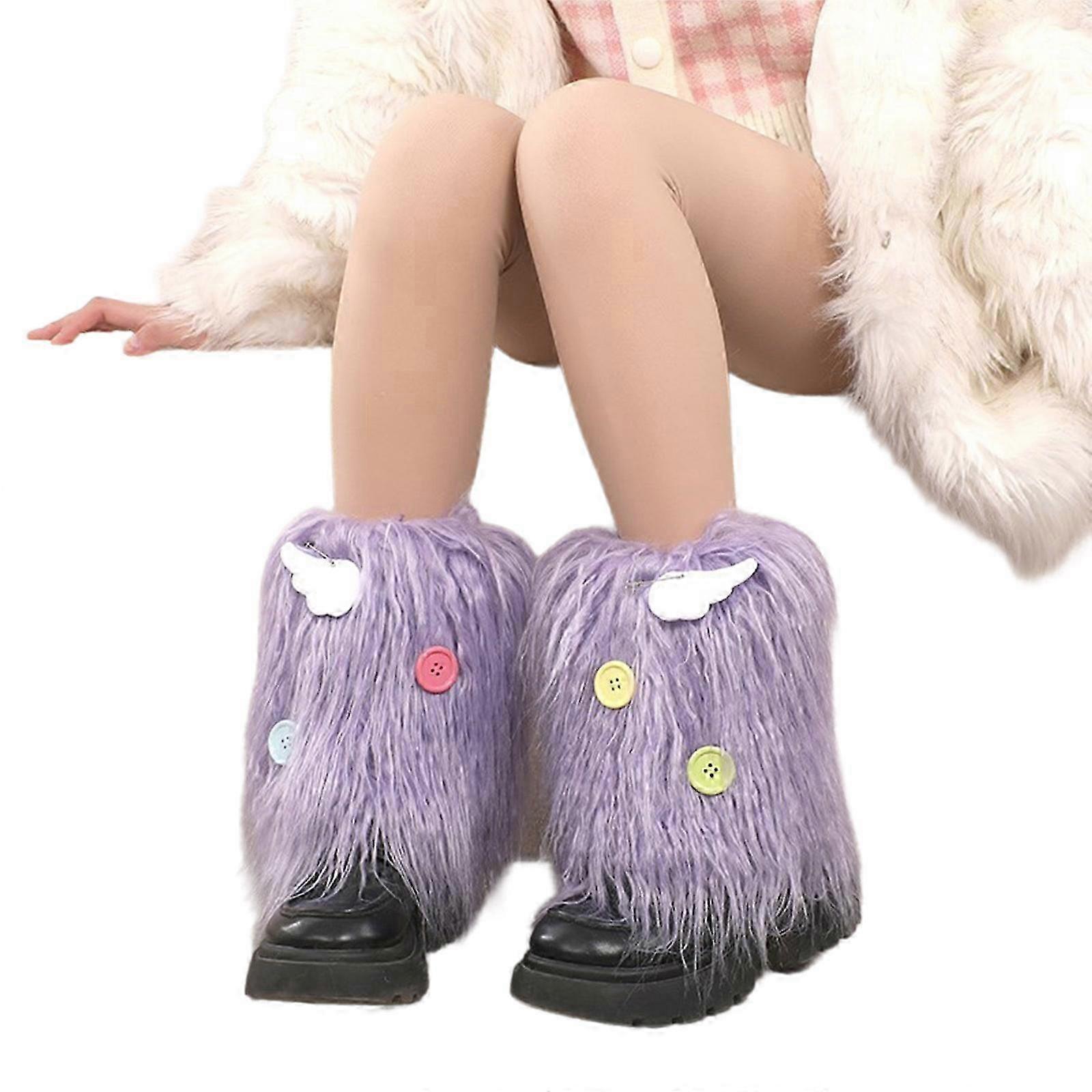 Femmes Mignon Boutons Colorés Anime Fuzzy Jambe Chauffe-Botte Poignets Style Japonais Punk Étudiant Fourrure Leggings Jambe Couvre-Chaussette