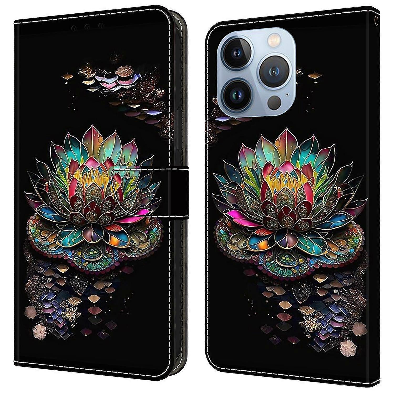 For iPhone 16 Pro Max Case Pattern Printed Protective Cover TPU+PU Leather Flip Phone Case