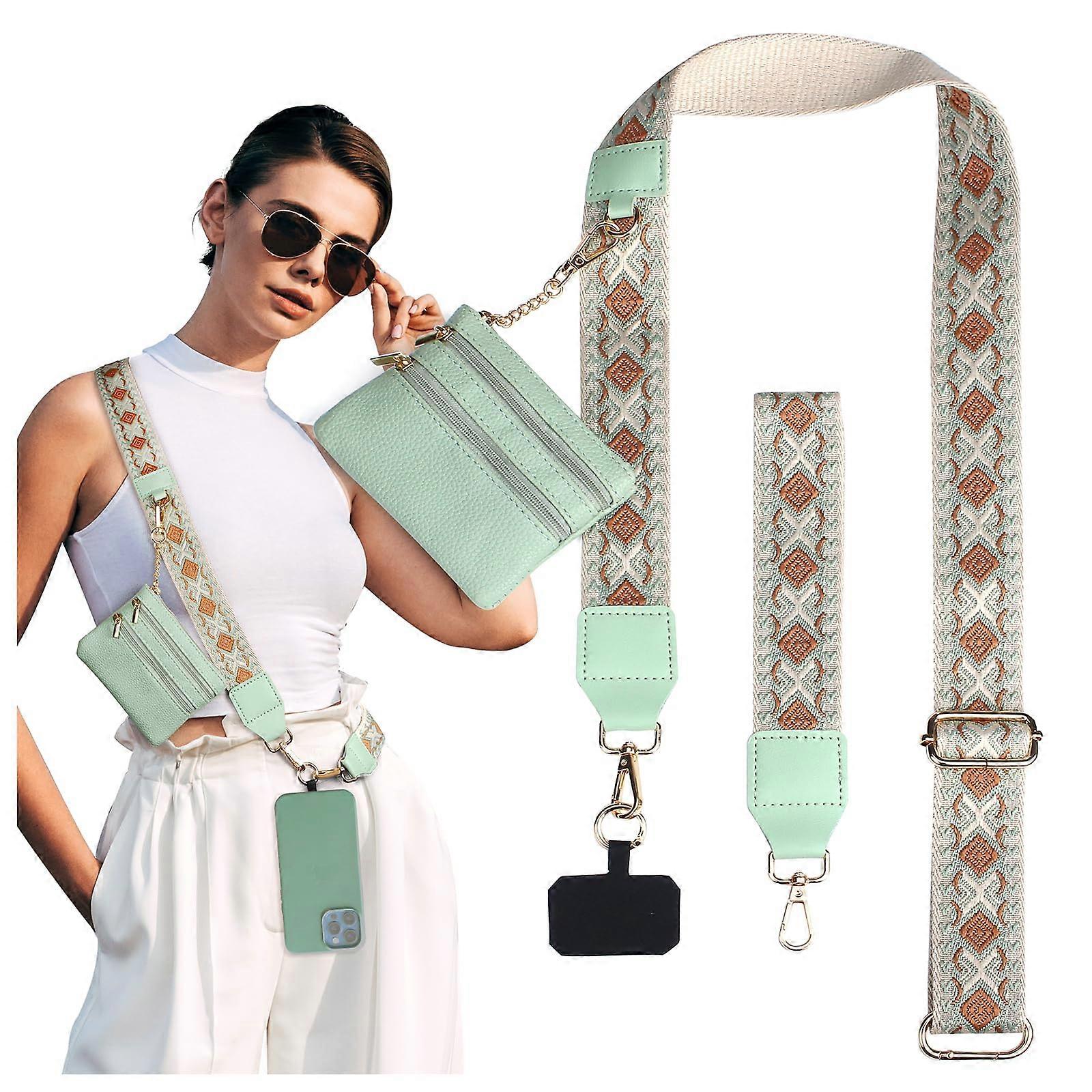 Clip and Go Strap for Phone with Wallet Crossbody Phone Strap, Wristlet Strap Adjustable, Green