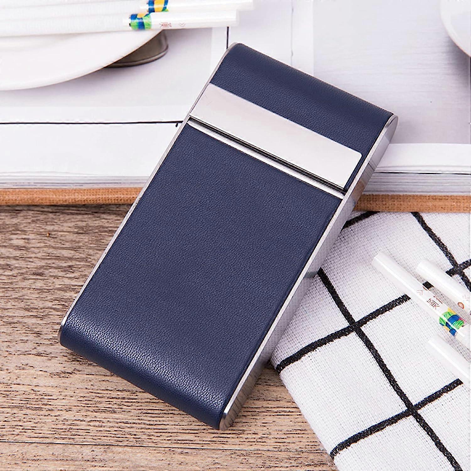 PU Leather & Metal Cigarette Case for King Size Cigarettes, 20 Capacity, Stylish Blue Design, Durable Material