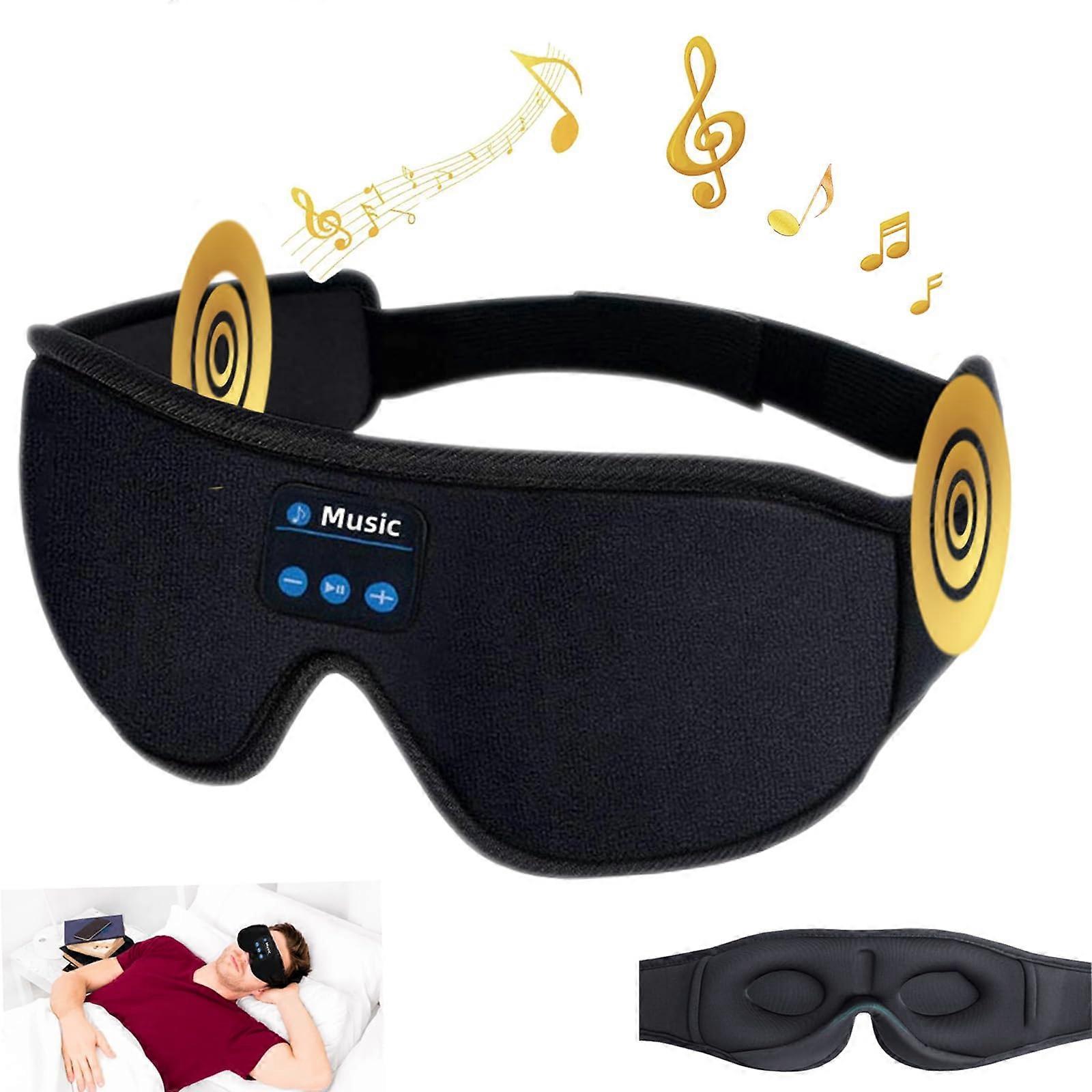 Sleep Mask with Bluetooth Headphones, 3D Black Design, 99% Light Blocking, 12H Playtime, Travel Sleeper for Office Use