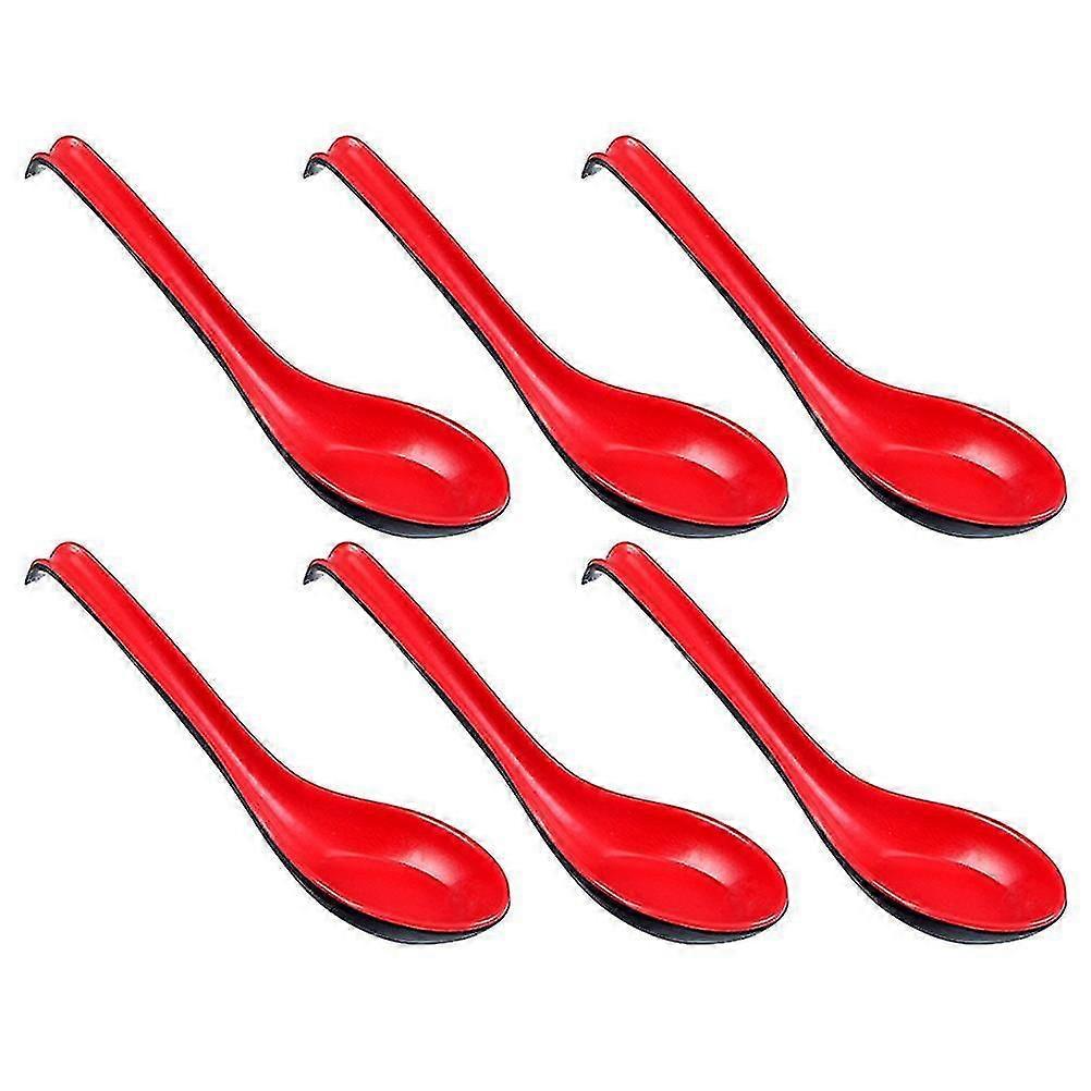 6pcs Soup Spoons Long Handle Unbreakable Black And Red Noodle Soup Spoons Tasting Spoon Serving Spoo