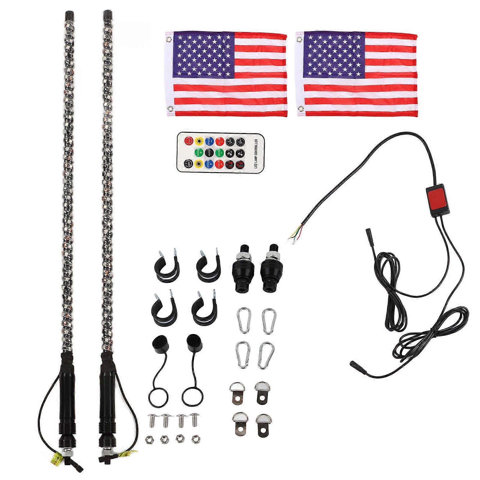 2 Pcs LED Whip Lights 20 Colors Waterproof Off Roaded Flagpole RGB Light with Remote Control Flag