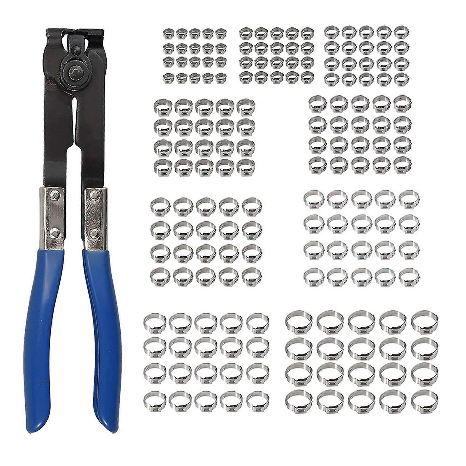 Stainless Hose Clamps Kit with Pliers 5.8-21mm Ranges Fastening Tool for Plumbing Automotive Use Engineers and Mechanics
