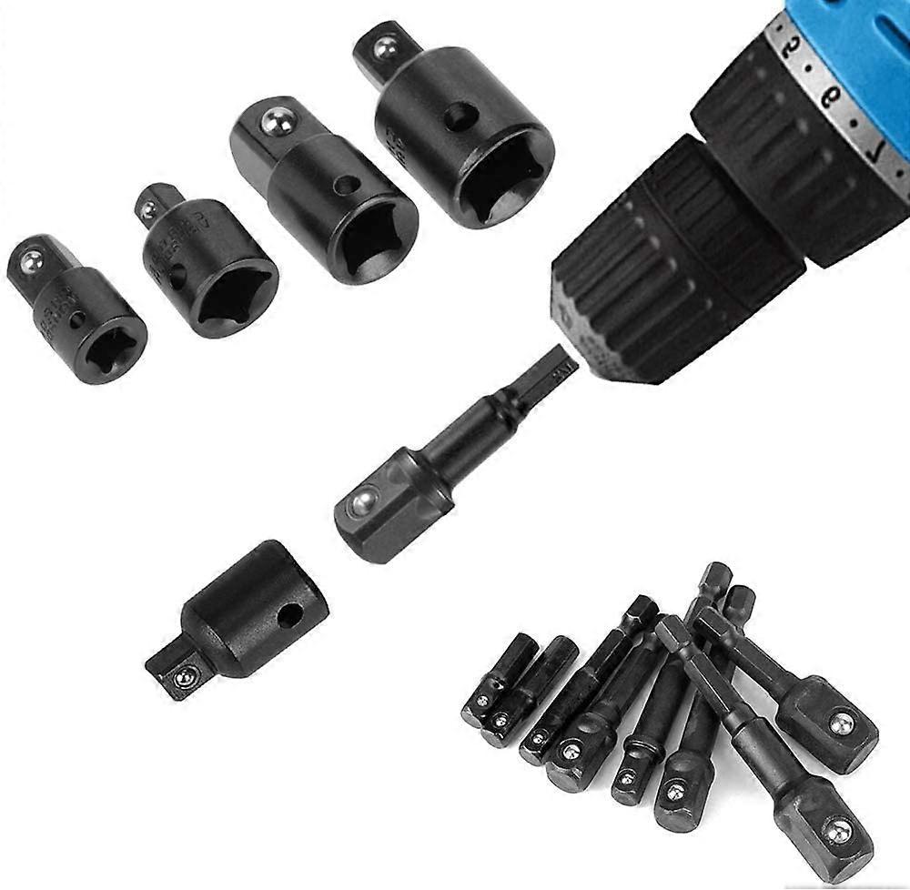 8Pcs Impact Socket Adapter Hex Square Nut Driver Adapter Power Drill Extension Bit And 4Pcs Cr-V Impact Adapter And Reducer Set
