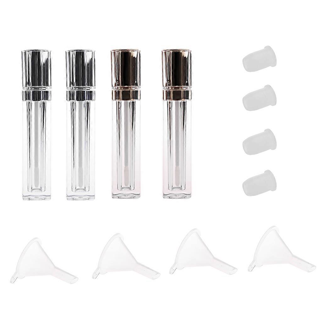Pack of 4 Empty Lip Gloss Balm Tubes Applicators Container Vial Bottle Funnel