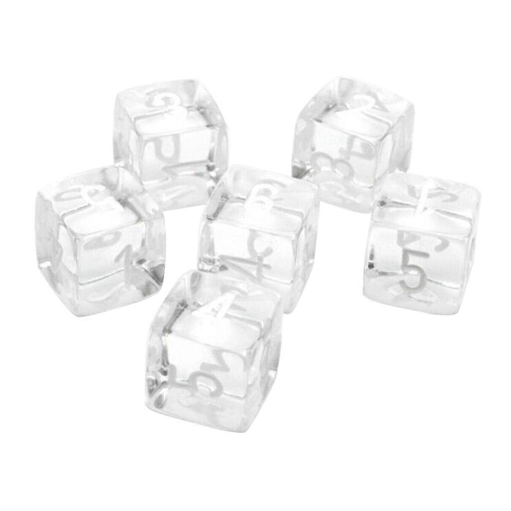New Pattern 6 Pcs/Pack 16mm Transparent Acrylic Dice Game Props Educational Toys for Children Solid Color Digital Dice
