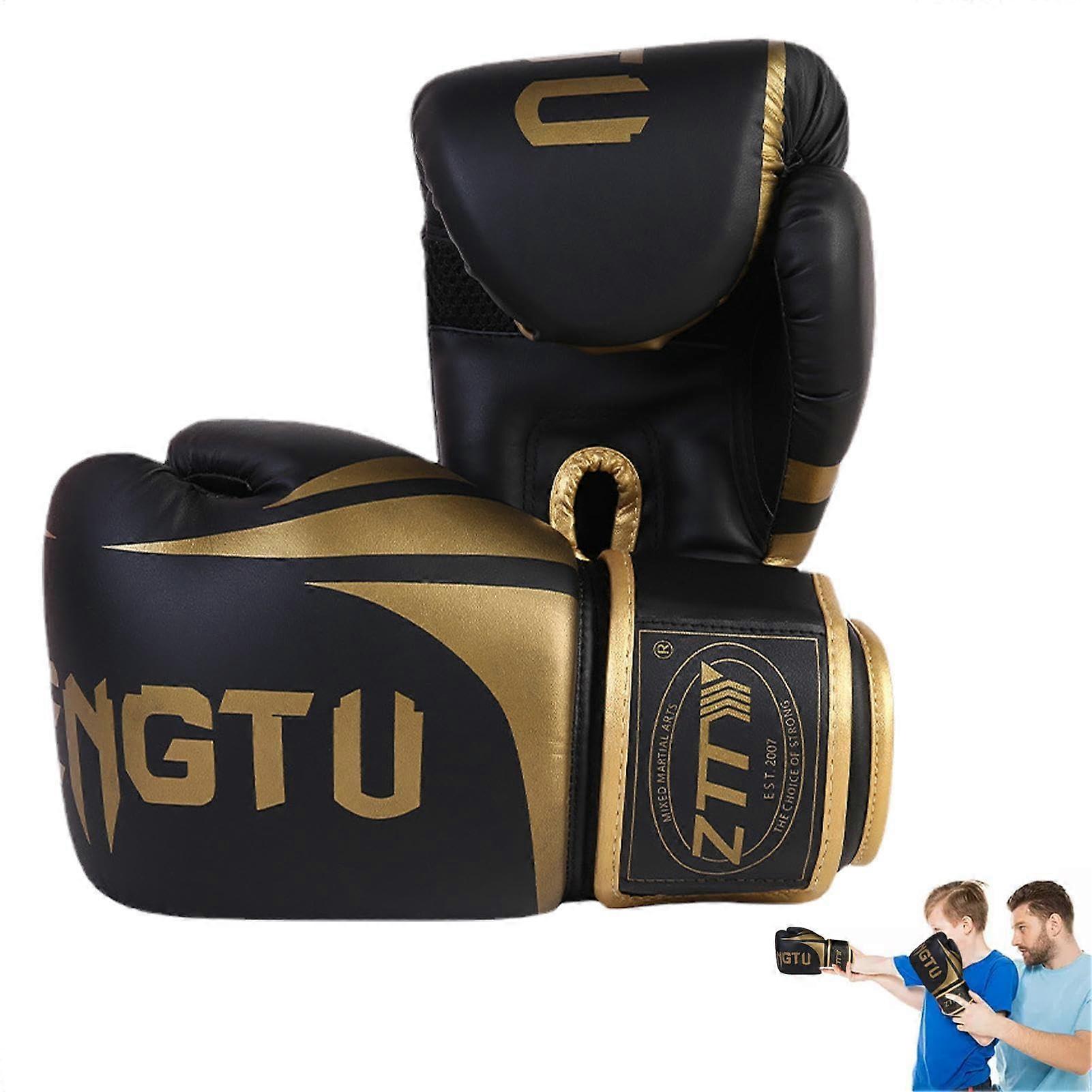 Fight Mitts Men's Heavy Duty Boxing Gloves with Wrist Guard, Sparring Hand Guard, 12-Meter Training Case in Night Gold