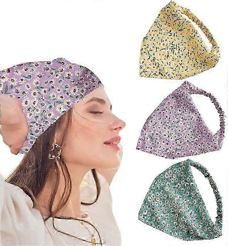 3 Pcs Flower Head Scarf Headbands Chiffon Elastic Head Kerchief