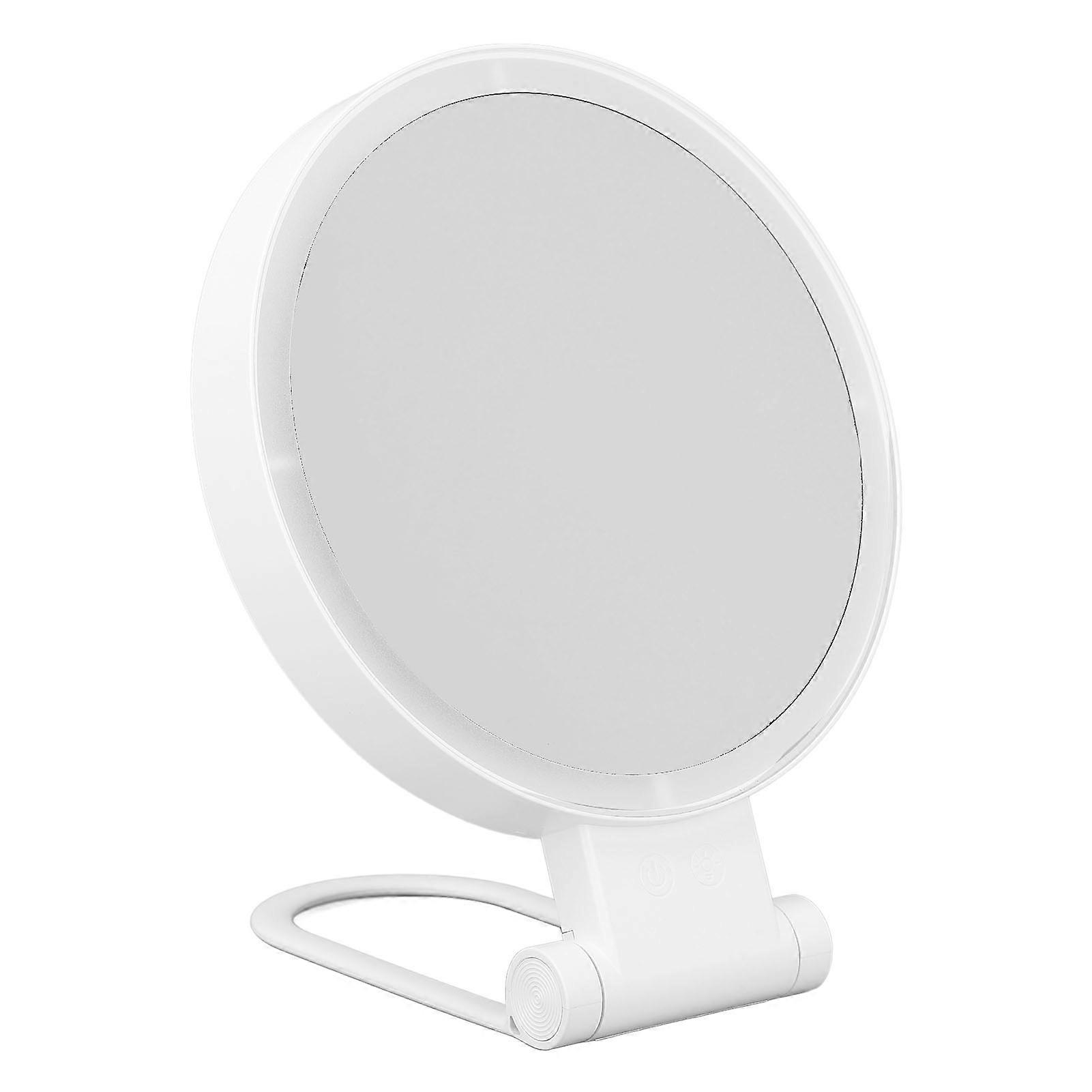 Double Sided Magnifying Mirror 1X 5X with LED Light and Folding Handle Table Top Vanity Mirror for Dorm Bedroom Bathroom Travel White 