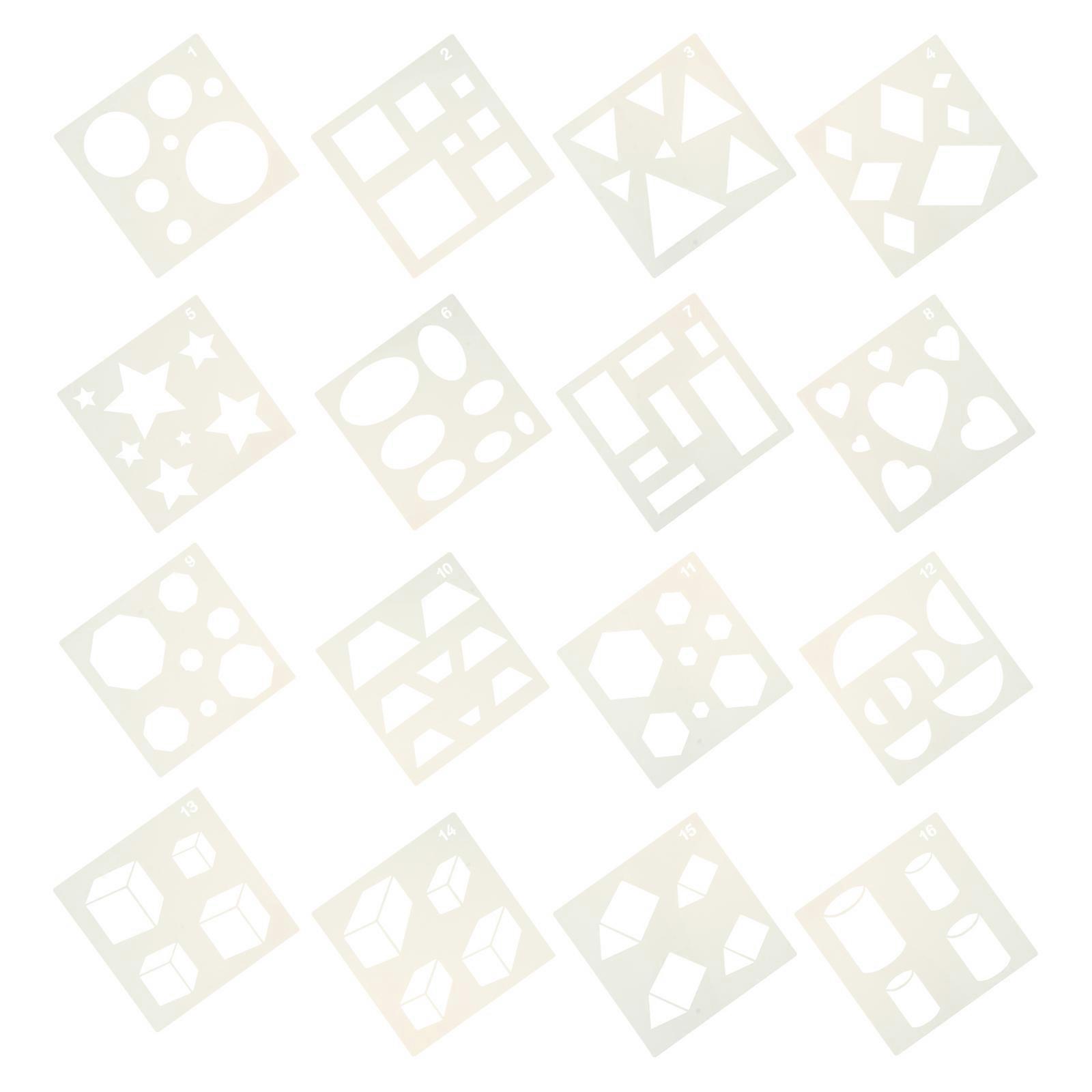 16pcs Geometric Shape Template Set for Tracing