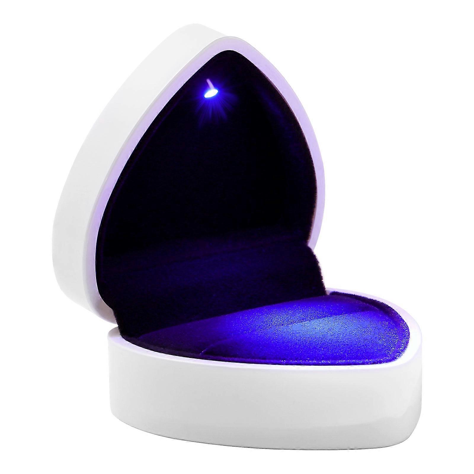 LED Lighted Heart Shaped Ring Box Ring Earring Case for Wedding Proposal Valentines Day (White)