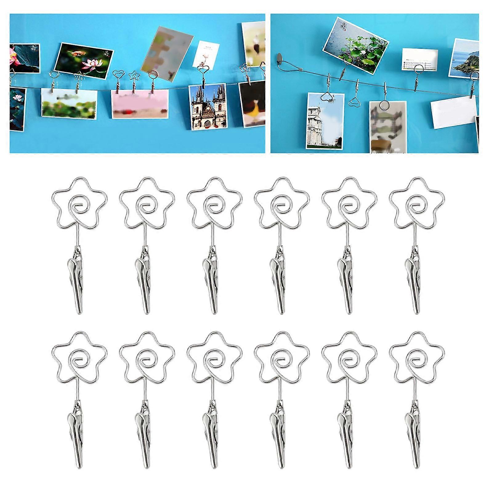 12pcs 2.8in Double Headed Memo Clip Metal Card Holder Wire Photo Clamp for Hanging Photo Display Flower Shape 
