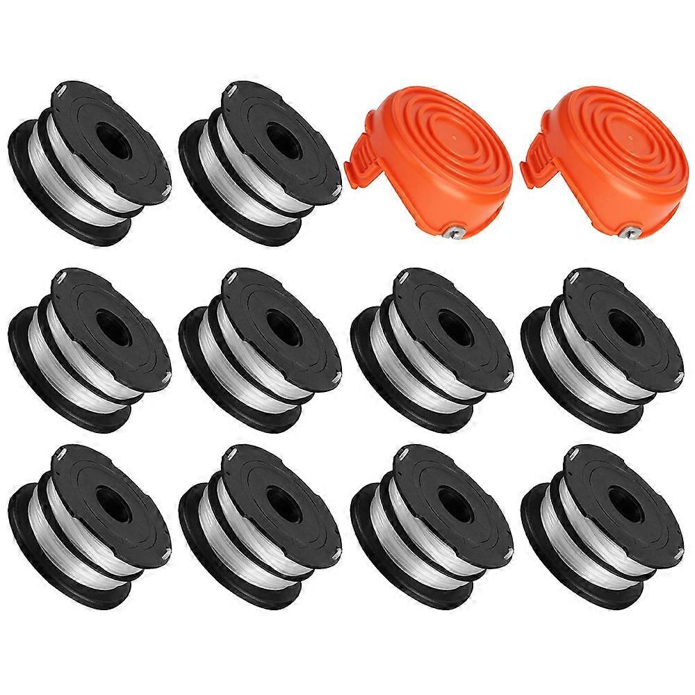 10 Replacement Spool + 2 Spool Cap for Black & Decker GH750 GH710 GH700 Lawn Mower, DF-065-BKP R