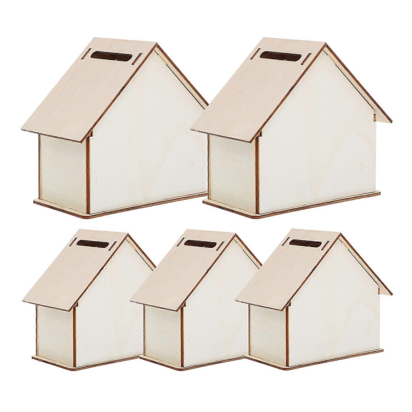 5pcs Wooden Piggy Banks for Kids DIY Coin Bank Change Container Unfinished