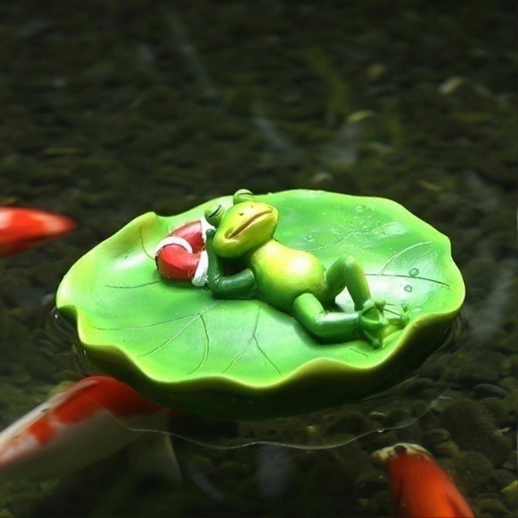 Floating Frog Pond Decoration Resin Statue Sleeping on Lotus Leaf for Garden Pool 21x11x9cm Style1