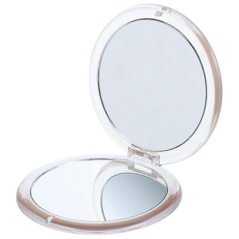 Compact Travel Mirror Small Folding Round Mirror Portable Makeup Artists Daily Use Khaki 9.00X9.00X1.50cm 7X Magnification 1Pack