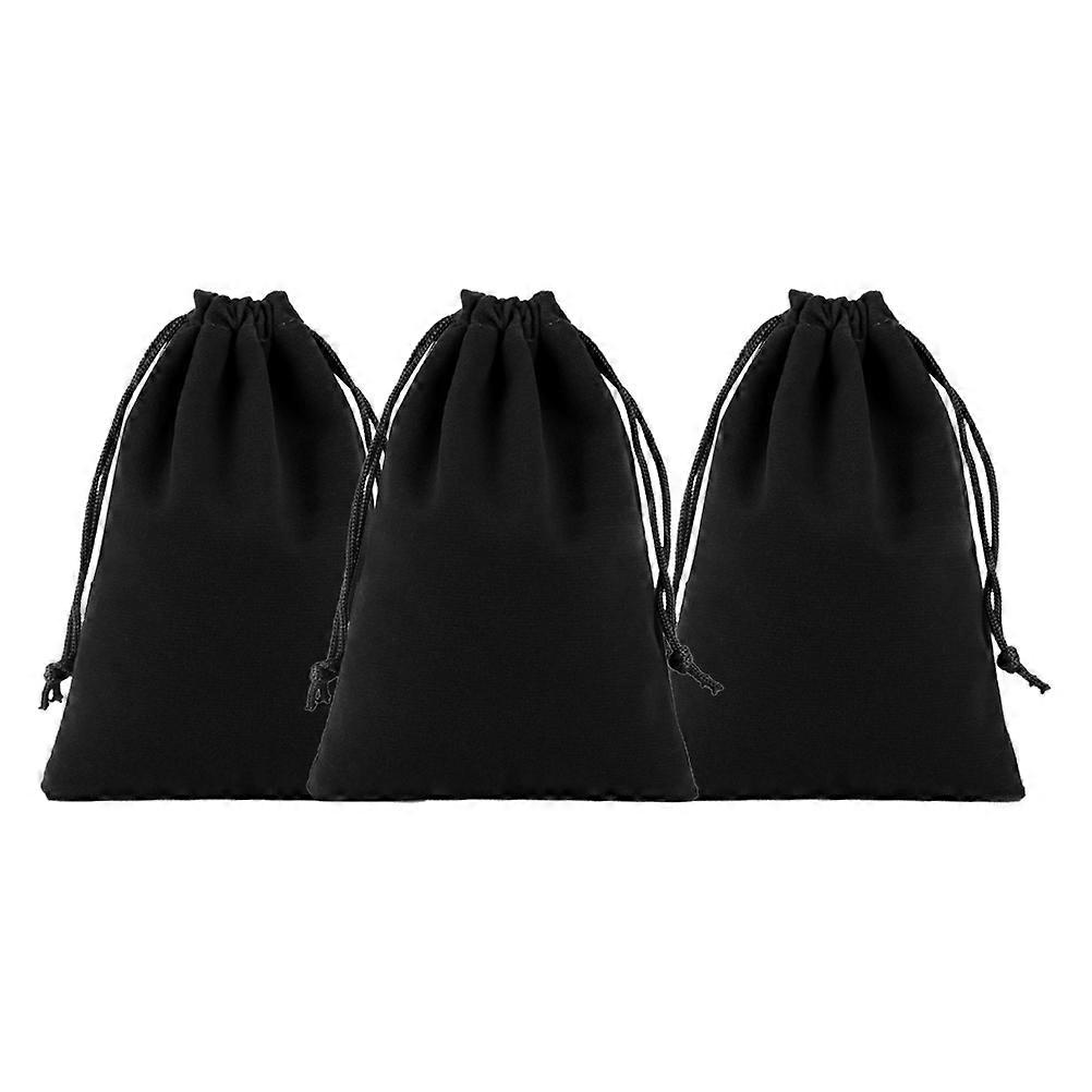 Drawstring Pouch Gift Storage Rectangular Shape Travel Use 25x35 Cm Black 3Set