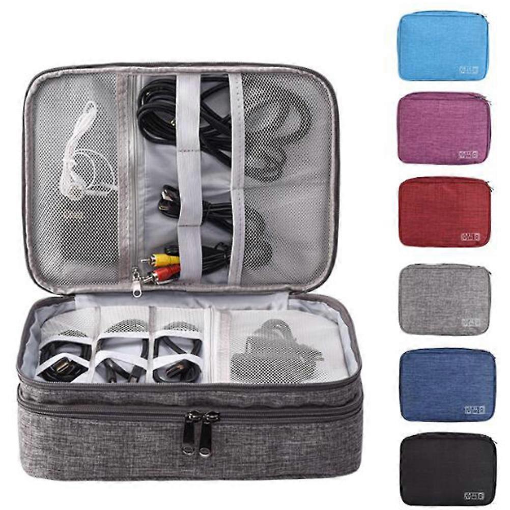 Cable Organizer Pouch Digital Collection Bag Rectangular Multi-Pocket Design For Outdoors Polyester 11.0 8.3 3.5in 1Set