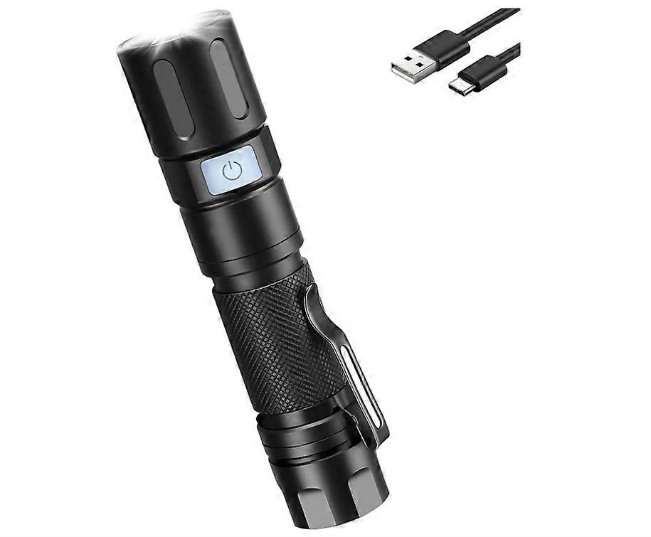 LED Torch Rechargeable Super Bright,Tactical Torches USB Flashlight with 4 Lighting Modes,High Power Flash Light,Clip,Waterproof(Black)