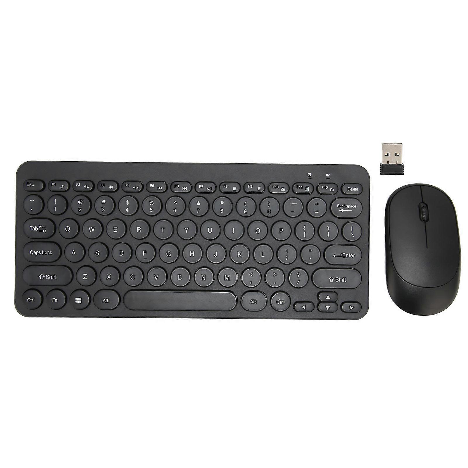 2.4GHz Wireless Keyboard and Mouse Combo, 78 Retro Round Keys, Mute Buttons, Ergonomic, for Office and Business, Black
