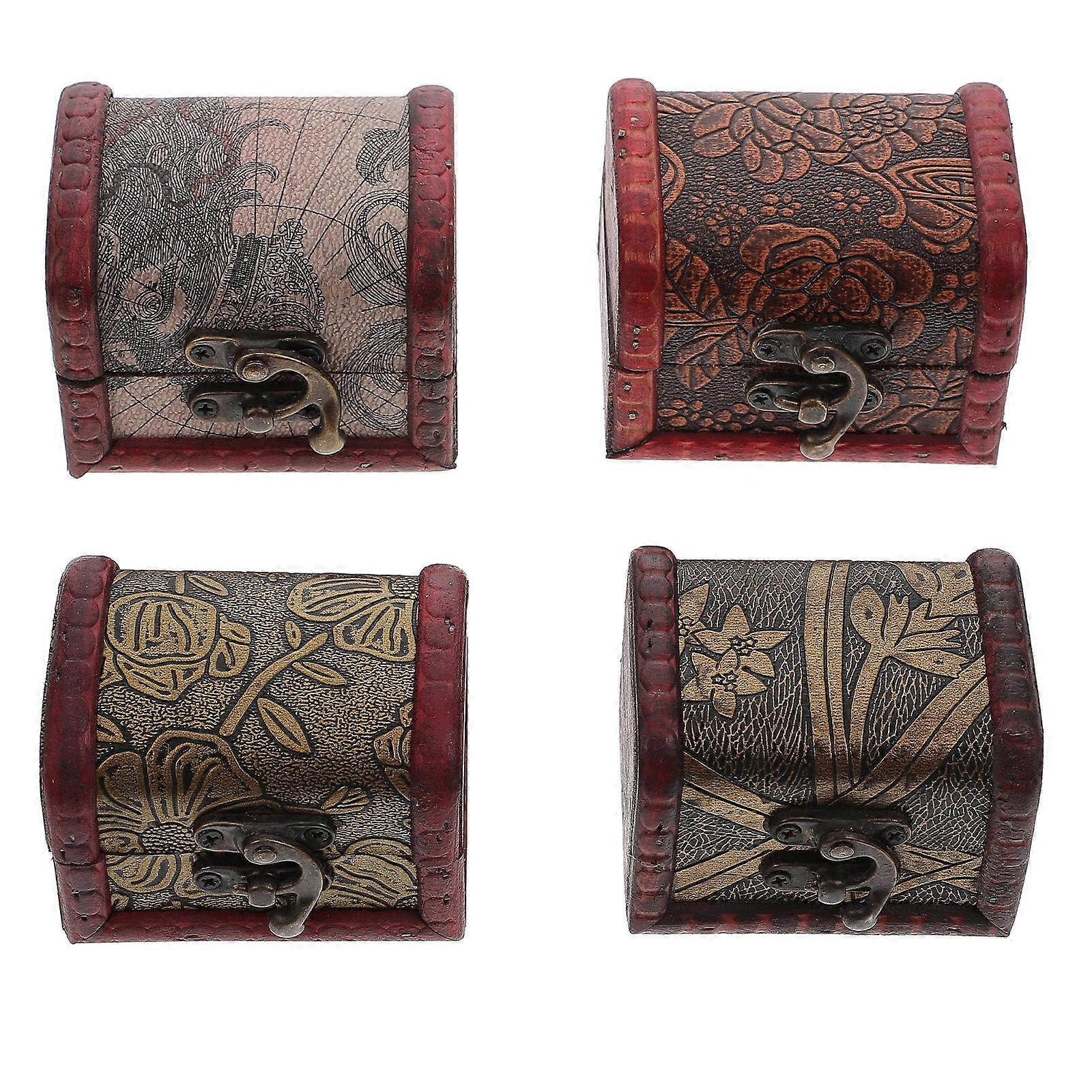 Small Storage Boxes Rectangular Jewelry Containers Adornment Wood Material 8X6cm 4Pcs