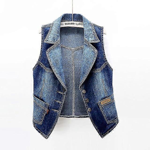 Jwl-tek göğüslü Denim Yelek Ceket Bayan Sonbahar Kolsuz Kot Pantolon Yelek Yelek Kadın Jean Yelek Mont Kısa Ceketler Bayanlar