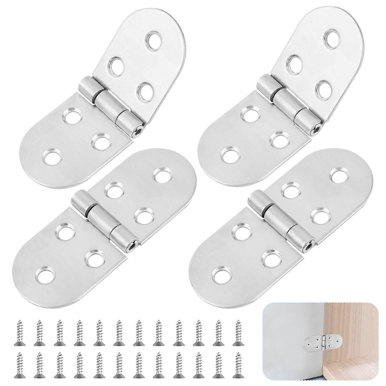 4Pcs 180° Folding Hinges Round Folding Table Cabinet Hinge (Silver)