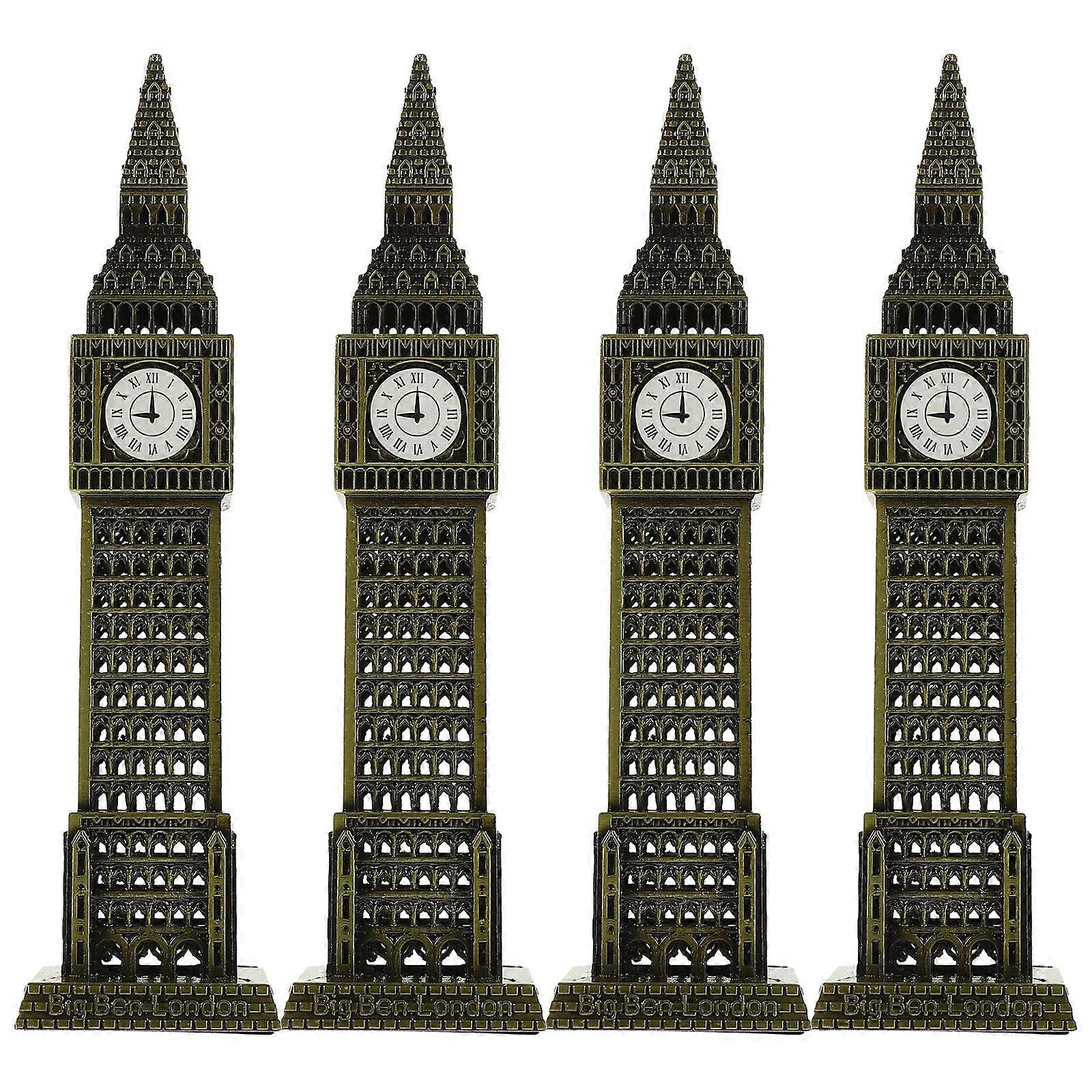 4pcs Alloy Statue Vintage London Building Home Office Decoration Stylish Craft Ornament for Housewarming Event Scene Layout