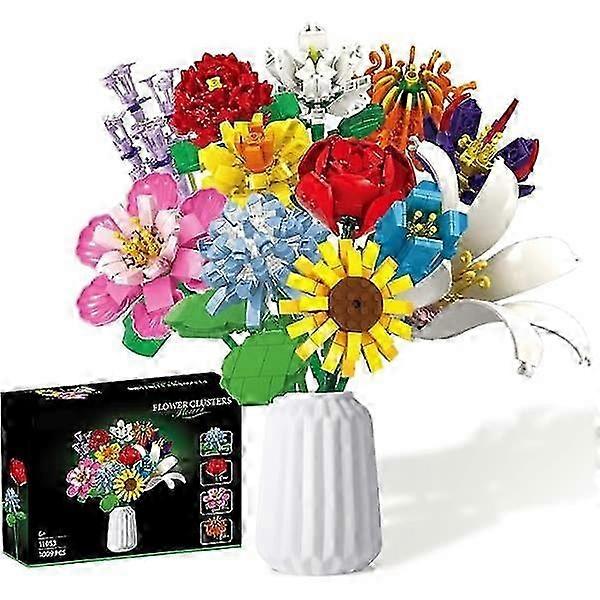 1006 pieces of Flower Bouquet Building Kit Set with 12 unique flower designs including lily, rose, magnolia, and camellia for creative build