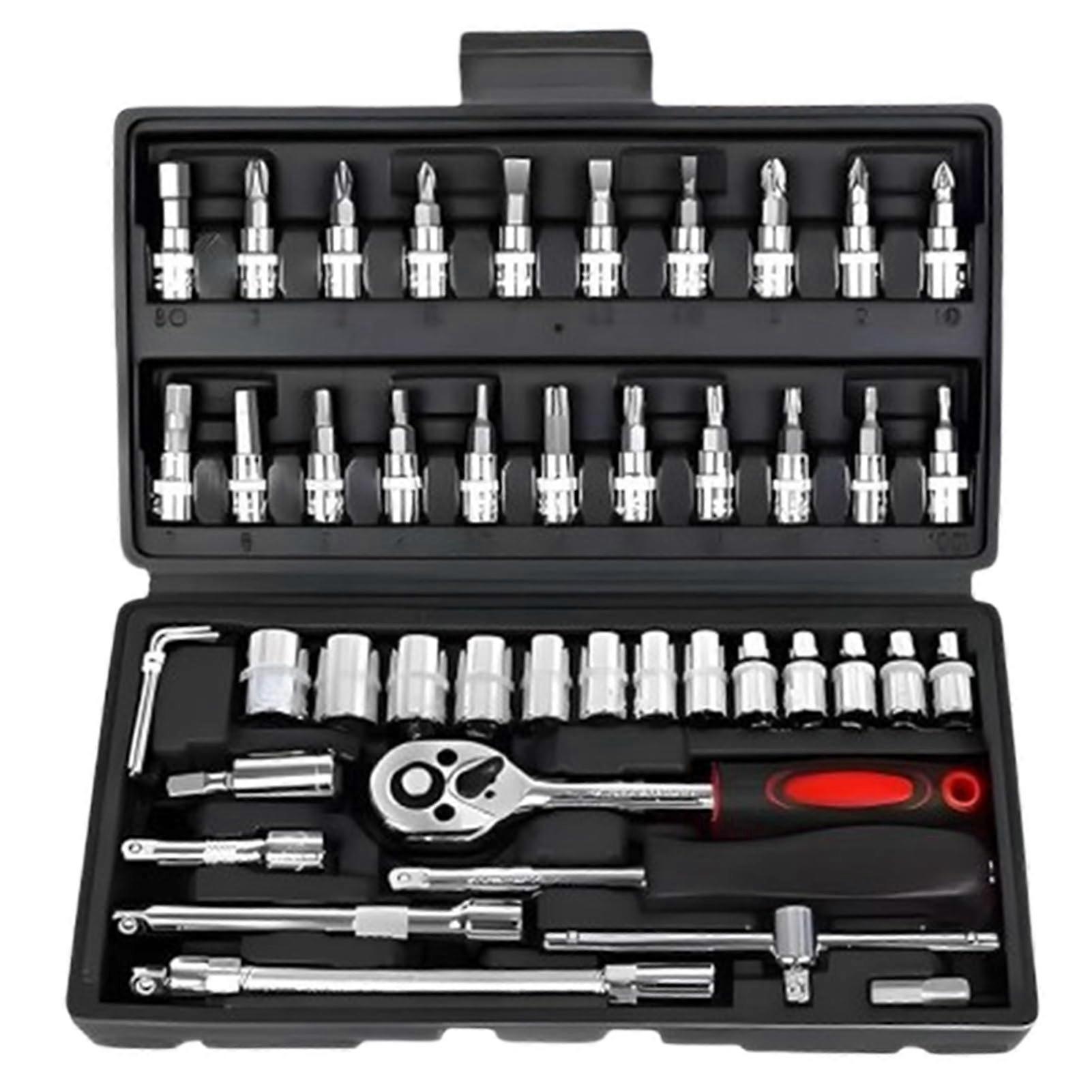 46-Piece Mechanic Tool Set for Home and Auto Repair, Socket Set, Black Finish