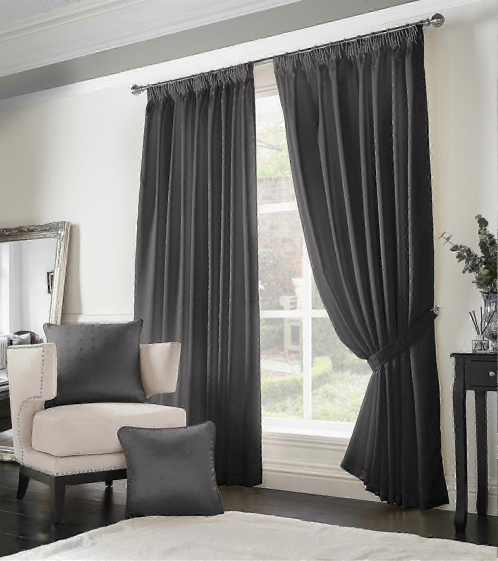Fully Lined Pencil Pleat Curtains Pair with Free Tie Backs