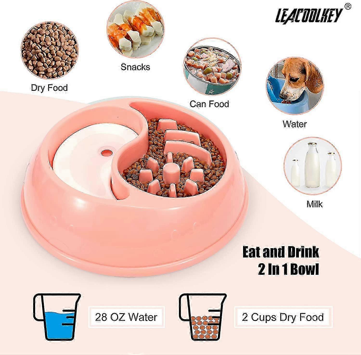 Slow Feeder Dog Bowl, 2 In 1 Food Water Bowl, Non-Slip Anti-Gulping Bowl, Suitable for Fast Eaters, Prevents Bloat and Choking