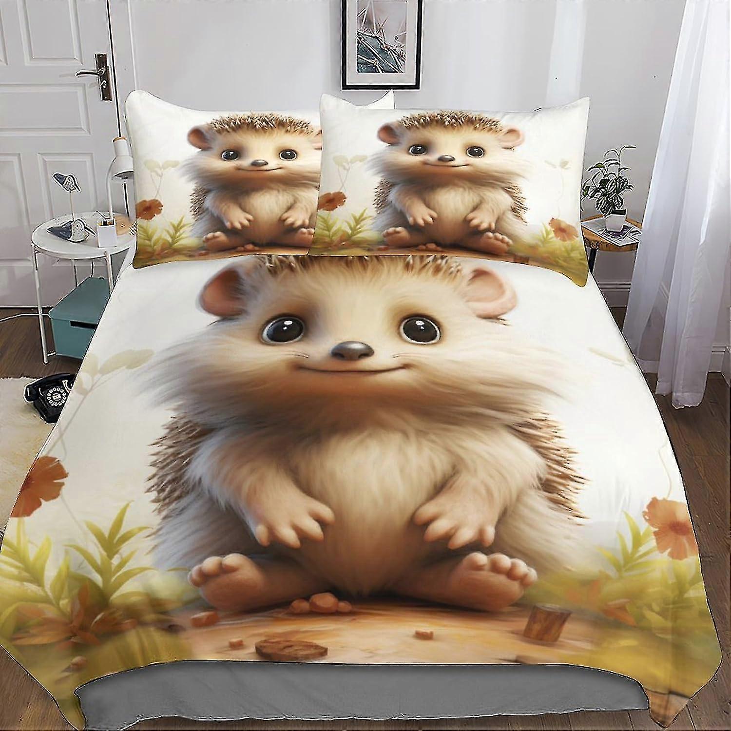 Conjunto de Cama Hedgehog Conjunto de Capa de Edredão para Impressão 3D 3 Peças Capa de Edredom Respirável Macia Capa de Colcha com Fronhas