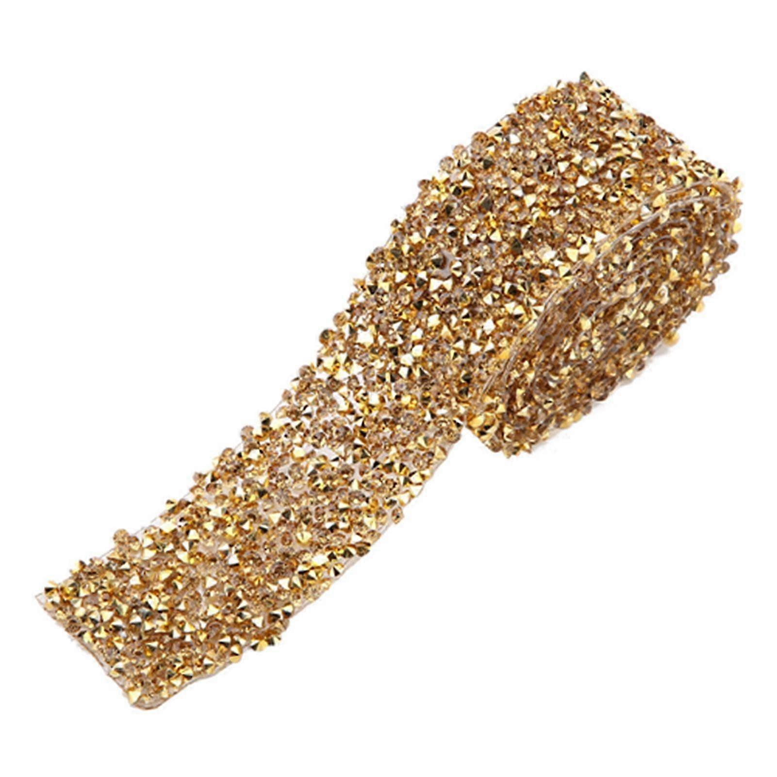1yard 30mm Sparkle Diamond Mesh Wrap Roll Crystal Rhinestone Ribbon Decoration (Gold)